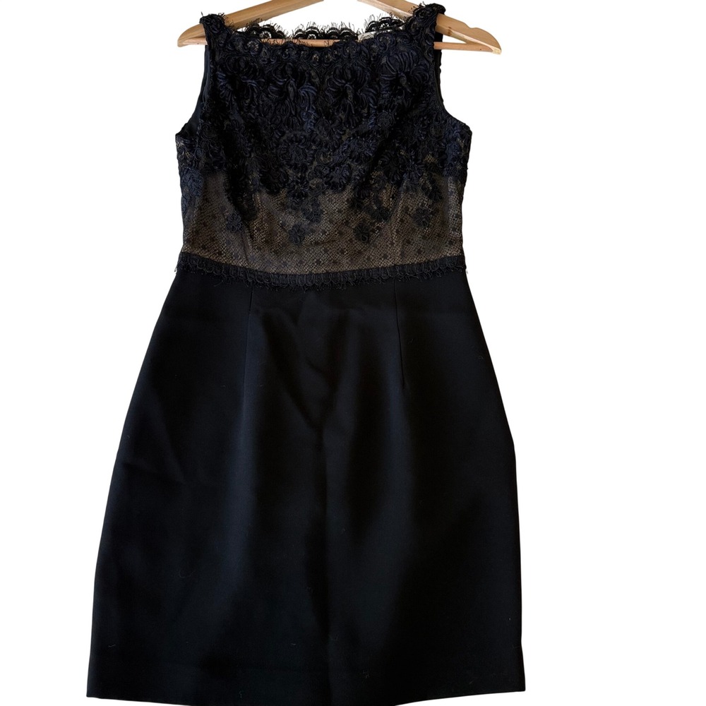 Vintage Bergdorf Goodman Black Corded Lace Sheer Cocktail Dress Sz sm